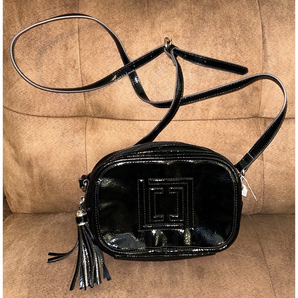 Liz Claiborne Black Patent Crossbody Bag with Tassel